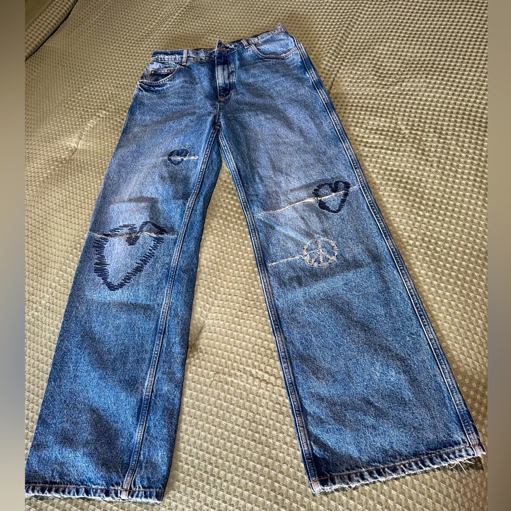 Sandro Women's Blue Jeans with Embroidered Details